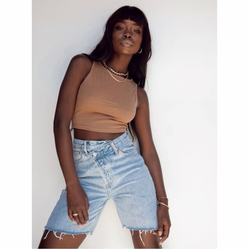 Princess Polly Asymmetrical Button Front Denim Shorts